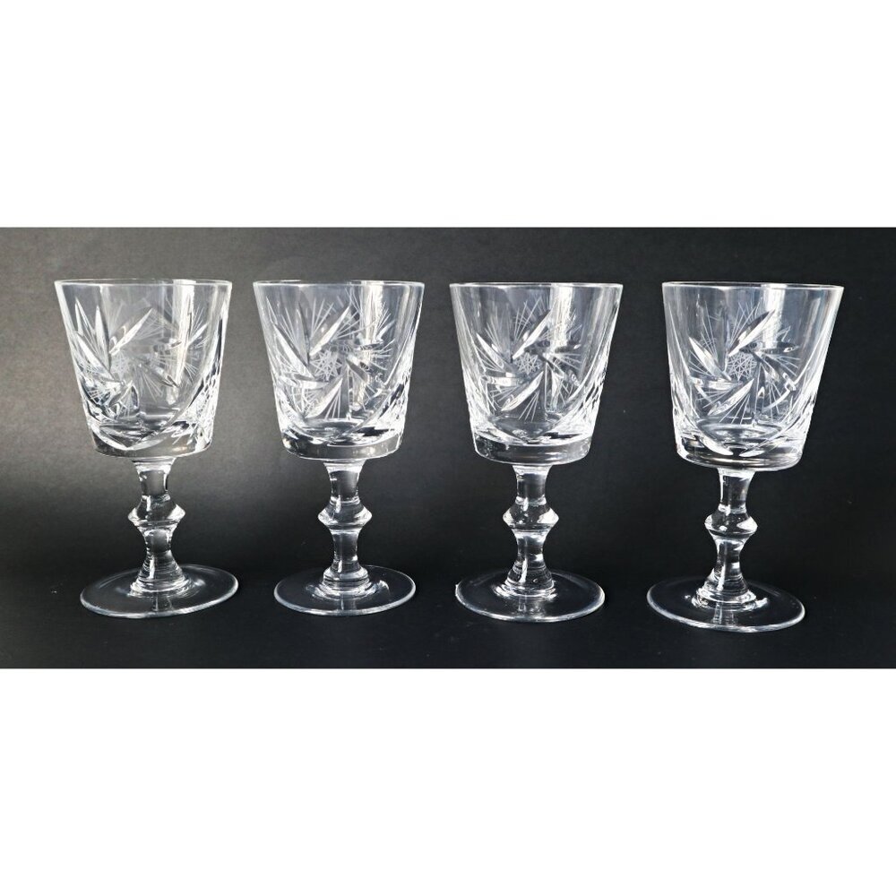 4 Pinwheel Crystal Wine Glasses Stems Goblets Vintage Barware Cocktail Glass